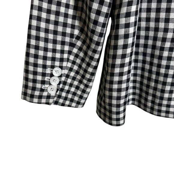 Talbots Blazer Gingham Pattern Sz 12 Black & White Linen Cotton Blend Preppy - Picture 7 of 12